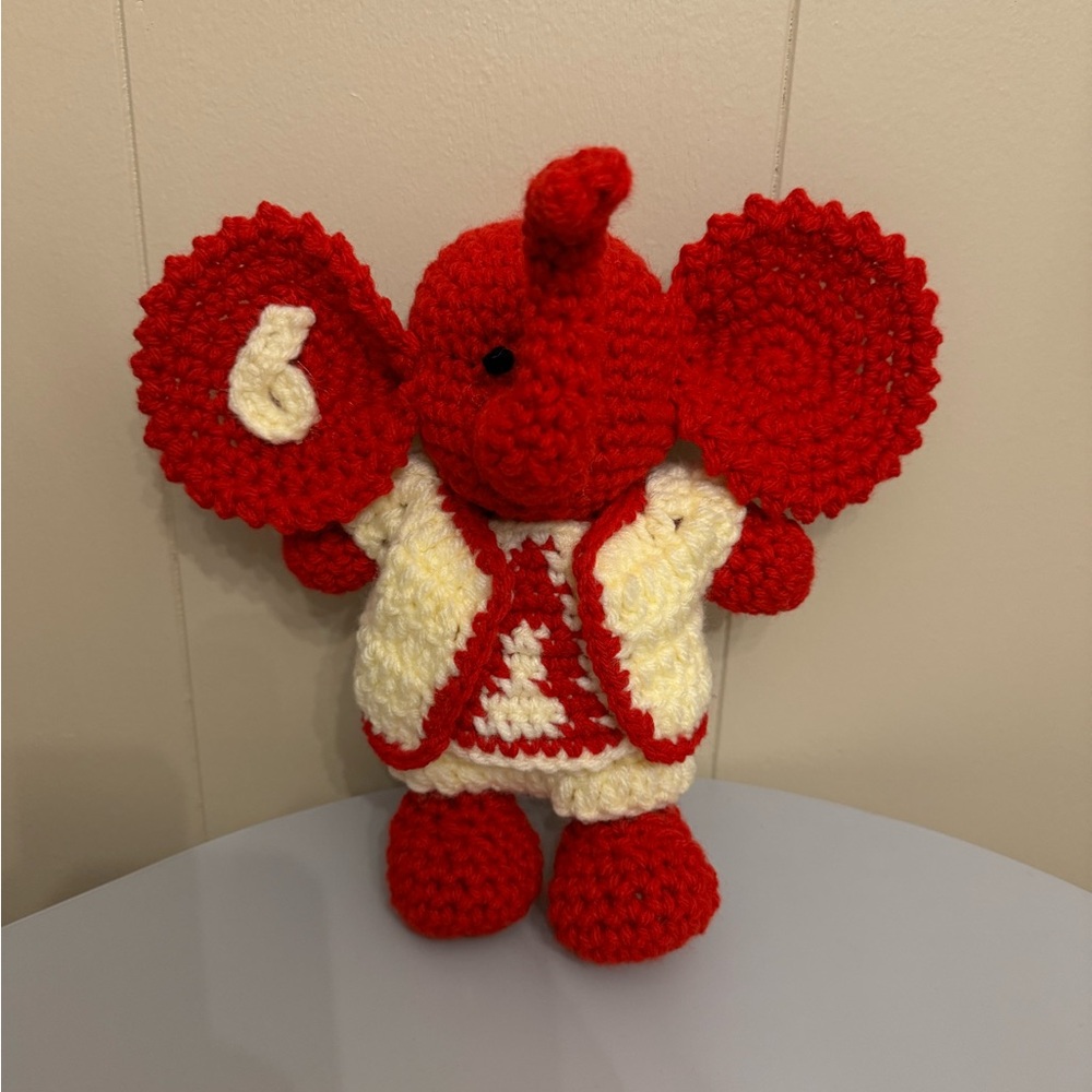 Handmade Red and Cream Crochet Elephant